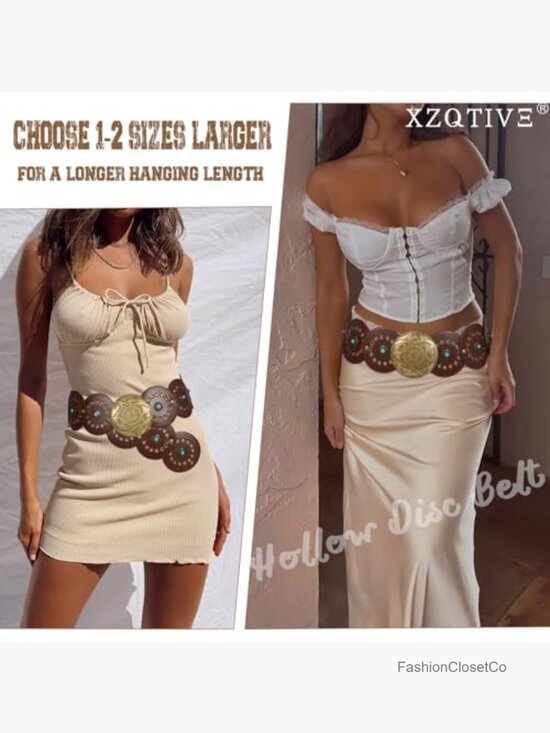 Western PU Leather Belt with Concho Buckle for Women